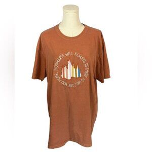 Unbranded 100% Cotton "Hogwarts Will Always Be There…" Burnt Orange Tee (Size L)